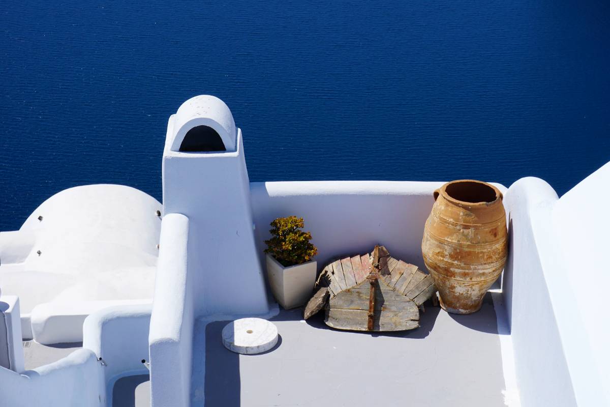 Imerovigli wit en blauw op Santorini